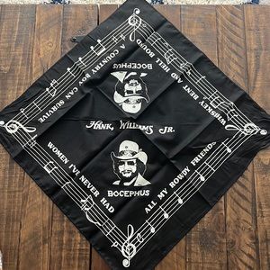 Vintage Hank Williams Jr Bocephus Concert Black White Bandana Face Mask Scarf